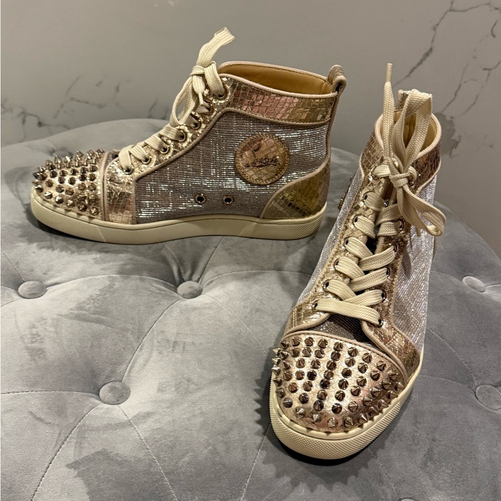 Christian Louboutin night top gold spike sneaker 37.5
